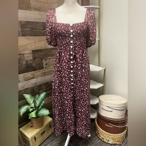 Madewell Burgundy Midi Floral Print Dress